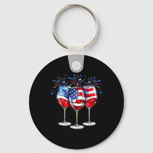 van juli wijnglazen patriottisch rood wit blauw US Sleutelhanger