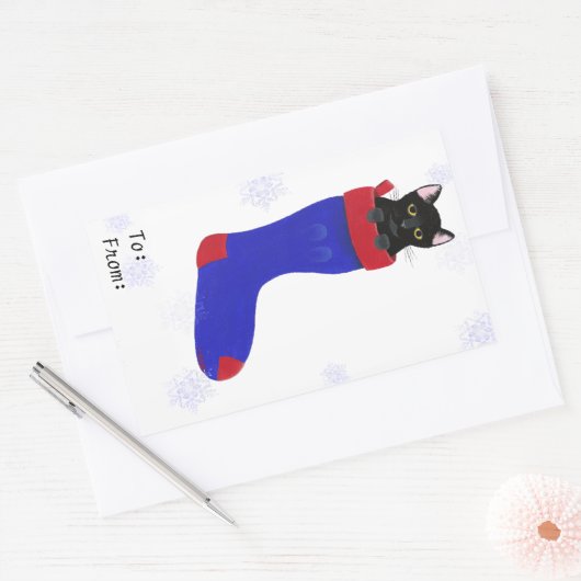 Van kat in kerstcadeautjes rechthoekige sticker (Envelop)