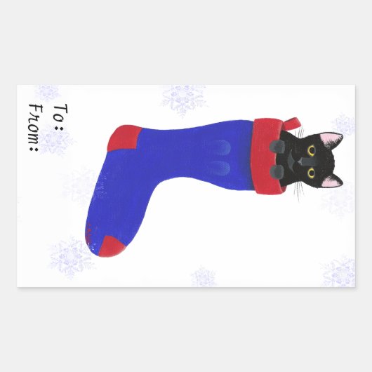Van kat in kerstcadeautjes rechthoekige sticker (Voorkant)