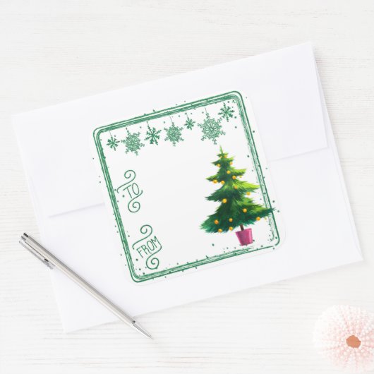 Van kerstboomschraft-Labels Vierkante Sticker (Envelop)