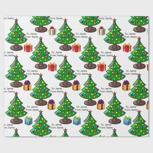 Van kerstboomwerkingen op naam van Santa Child Cadeaupapier (Vlak)