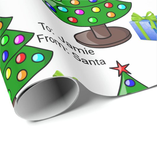 Van kerstboomwerkingen op naam van Santa Child Cadeaupapier (Rol Hoek)