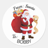 Van KERSTMAN Gift Wrap-labels Aangepaste NAAM Kind Ronde Sticker (Voorkant)