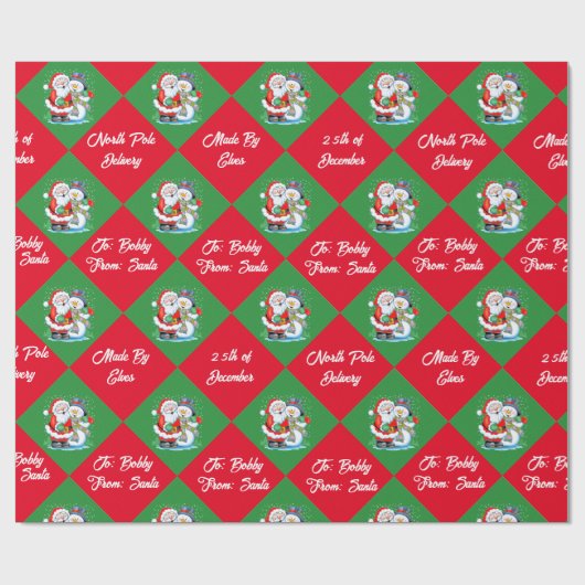 Van Kerstman Kerstman Personaliseer Naam Cadeaupapier (Vlak)