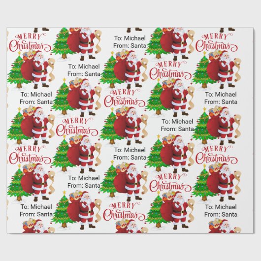 Van kerstmis met de naam Santa Child Cadeaupapier (Vlak)