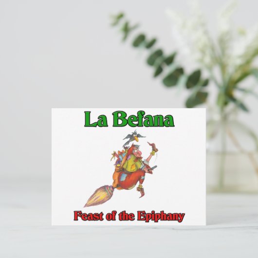 Van La Befana (de Heks van Kerstmis) het Feest van Feestdagenkaart (Staand voorkant)