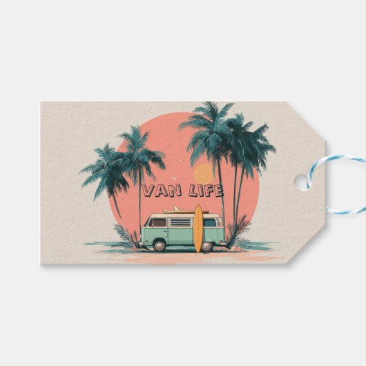 Van Leven – Retro Strand Camper Kunst Cadeaulabel (Voorkant (Horizontaal))