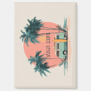Van Leven – Retro Strand Camper Kunst Magneet