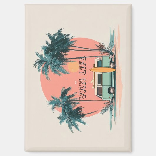 Van Leven – Retro Strand Camper Kunst Magneet (Voorkant)