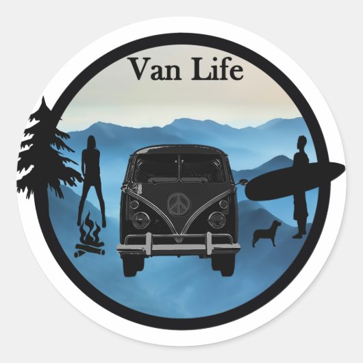 Van Life avonturen Ronde Sticker (Voorkant)