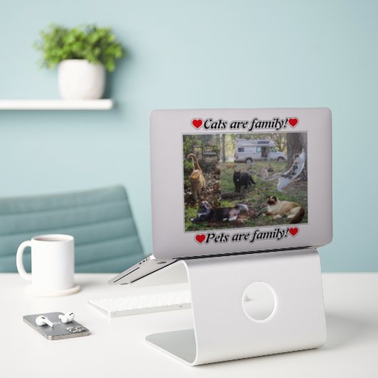 Van Life Cat Lady Het hele Fam Damily Sticker (Laptop op bureau)