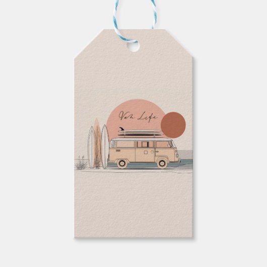 Van Life Surf Van – Retro Beach Camper Aesthetic  Cadeaulabel (Voorkant)