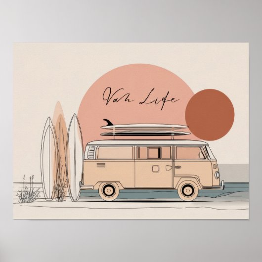 Van Life Surf Van – Retro Beach Camper Aesthetic Poster (Voorkant)