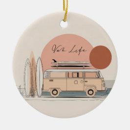 Van Life Surf Van – Retro Strand Camper Esthetiek Keramisch Ornament