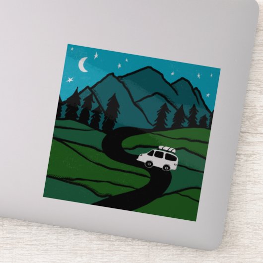 VAN LIFE Trees Forest Mountain Exken Moon Stars Sticker (Detail)