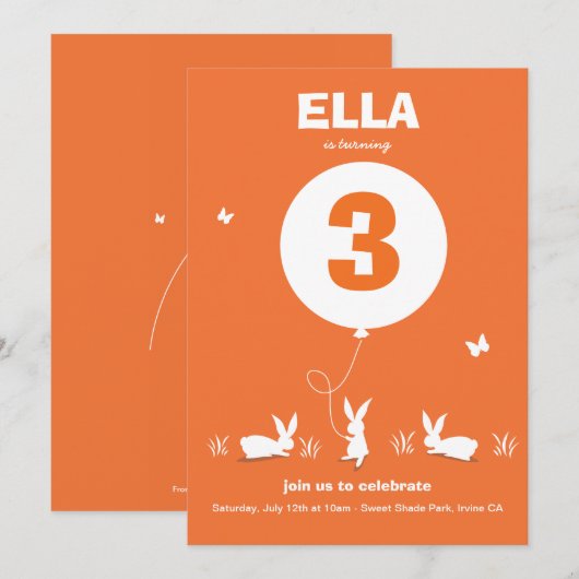 Van Lucy: BUNNY BALLOON - Uitnodiging voor verjaar (Voorkant / Achterkant)