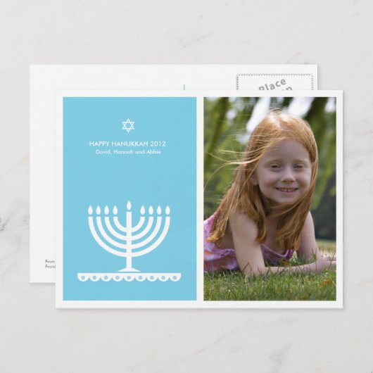 Van Lucy: GELUKKIGE HANUKKAH MODERNE MENORAH Feestdagenkaart (Voorkant / Achterkant)
