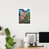 Van mama en Baby Mermaids houden Poster (Thuiskantoor)