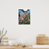 Van mama en Baby Mermaids houden Poster (Keuken)