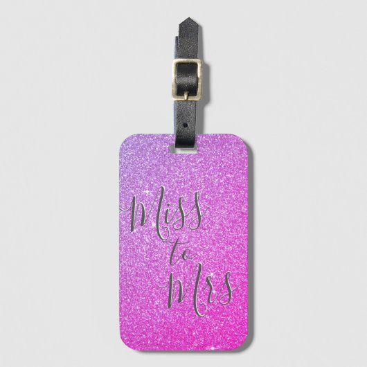 Van Mejuffrouw naar Mevrouw Bruidsroze Paarse Glit Bagagelabel (Voorkant (verticaal))