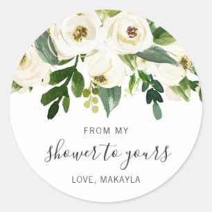 Van mijn bruiloft Elegante Witte Bloem Bruidsdouch Ronde Sticker