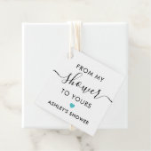 Van mijn douche naar de jouwe, bruiloftsdouche tur bedankjes labels (In situ)