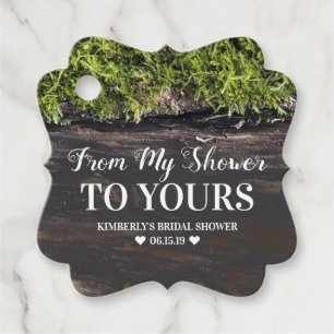 Van mijn douche naar de jouwe - rustiek mossy hout bedankjes labels