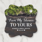 Van mijn douche naar de jouwe - rustiek mossy hout bedankjes labels (Achterkant)