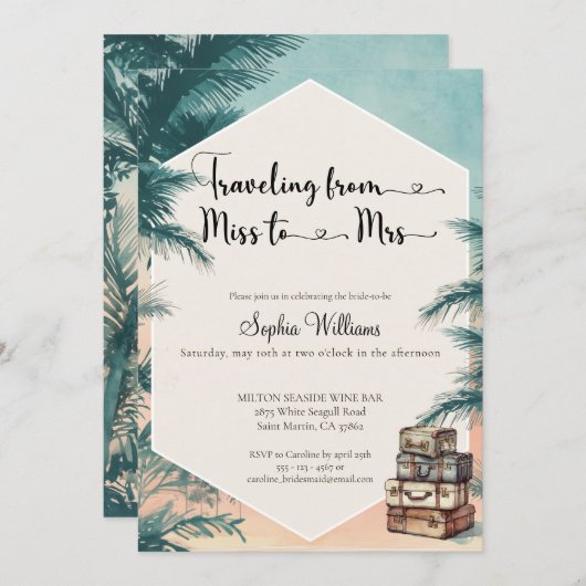 Van Miss naar Mrs Tropical vrijgezellenfeest Kaart (Voorkant / Achterkant)