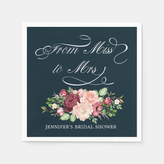 Van Miss tot Mrs Floral Calligraphy Monogram Servet (Voorkant)