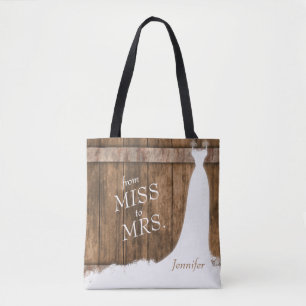 Van Miss tot Mrs in Rustic Wood Style Tote Bag