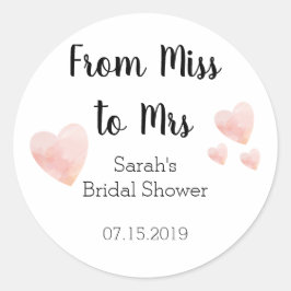 Van Miss tot Mrs Vrijgezellenfeest Pink Hearts Ronde Sticker