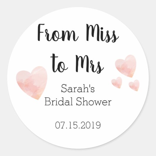 Van Miss tot Mrs Vrijgezellenfeest Pink Hearts Ronde Sticker (Voorkant)