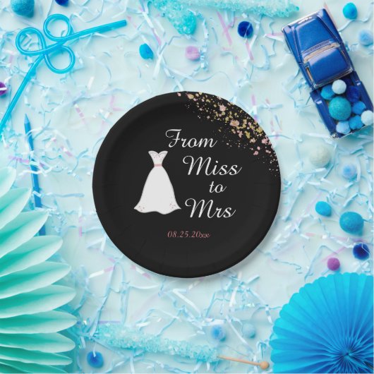 Van Miss tot Mrs Wedding Dress Vrijgezellenfeest Papieren Bordje (Feest)