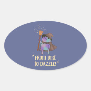 Van modder tot schittering Funny Wizard Kikker Hek Ovale Sticker