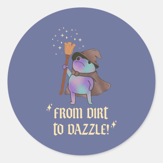 Van modder tot schittering Funny Wizard Kikker Hek Ronde Sticker (Voorkant)