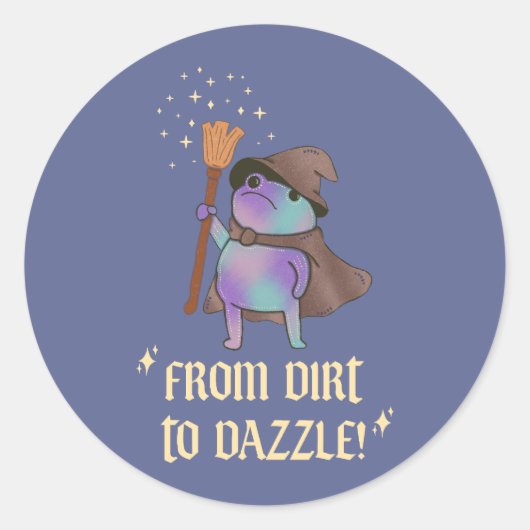 Van modder tot schittering Funny Wizard Kikker Hek Ronde Sticker (Voorkant)