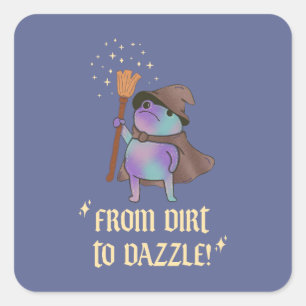 Van modder tot schittering Funny Wizard Kikker Hek Vierkante Sticker