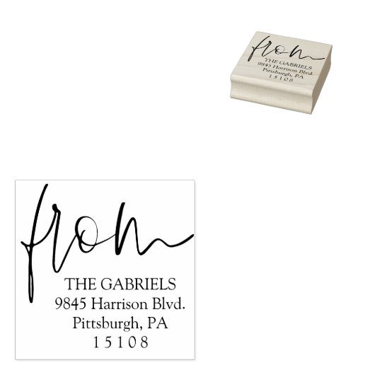 Van modern script retouradres rubberstempel (Gestempeld)