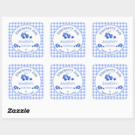 Van NAME Keuken met Liefde Blauwe Bosbes Blauwe Ru Vierkante Sticker