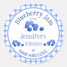 Van NAME Keuken met Liefde Bosbes Blauw Geruit  Ronde Sticker