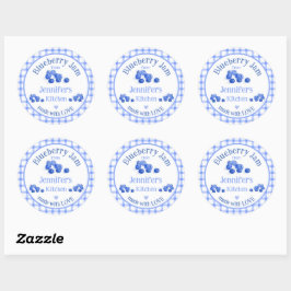 Van NAME Keuken met Liefde Bosbes Blauw Geruit  Ronde Sticker