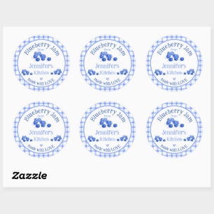 Van NAME Keuken met Liefde Bosbes Blauw Geruit  Ronde Sticker