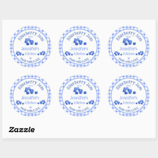 Van NAME Keuken met Liefde Bosbes Blauw Geruit Ronde Sticker