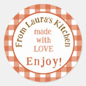 Van NAME Keuken met Liefde Roest Check Ronde Sticker (Voorkant)