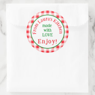 Van NAME Keuken met Liefde Rood Geruit  Ronde Sticker