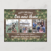 Van Nieuw Huis 3 Foto Kerstmis Greenery & Lights Feestdagenkaart (Voorkant)