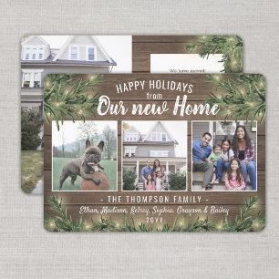 Van Nieuw Huis 4 Foto Kerstmis Groen & Lichten Feestdagenkaart