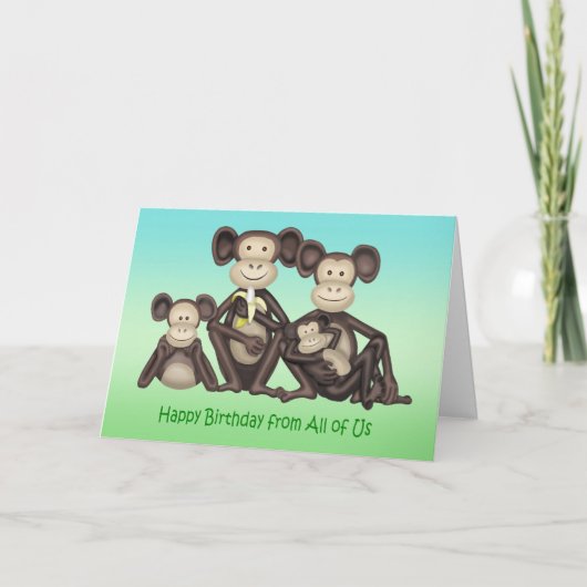 Van ons allemaal Verjaardag Cartoon van een Apenfa Kaart (Voorkant)