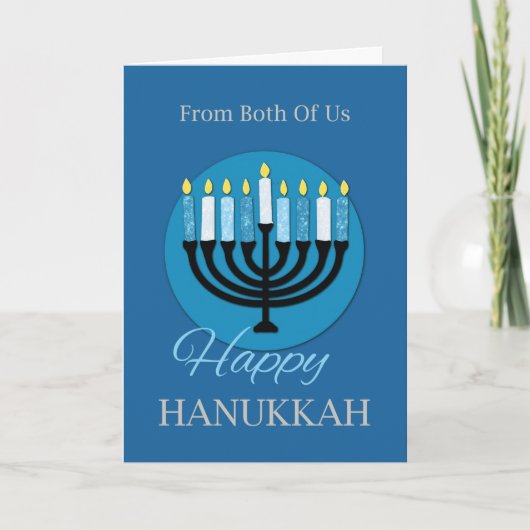 Van ons beiden Hanukkah Menorah op Dark Blue Kaart (Voorkant)